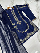 3 Pcs Women's Stitched Shamoz Silk Embroidered Suit