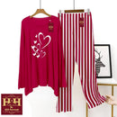 Women Red Printed Night Suit 2 Pcs Cotton Jersey