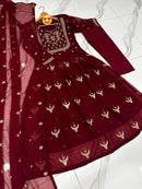 3 Pcs Women's Stitched Chiffon Hand Work Frock