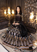 Fancy Stitched Katan Silk Maxi Party Wear Black Gold