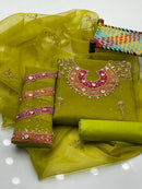 Fancy Organza Women Suit Green Party Wear