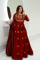 3 Pcs Women's Stitched Chiffon Hand Work Frock