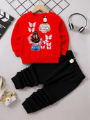 2 Pcs Girl's Fleece Printed Tracksuit